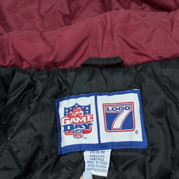 Vtg 90’s San Francisco 49ers Logo 7 Game Day Puffer Jacket Hood Sz M‎ Black/Red - Picture 16 of 16